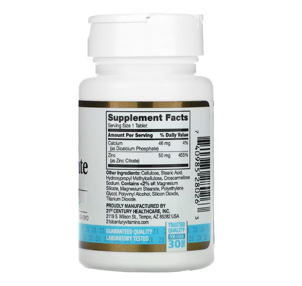 21st Century Zinc Citrate 50 mgs (60 Caps) Supplement Warfare